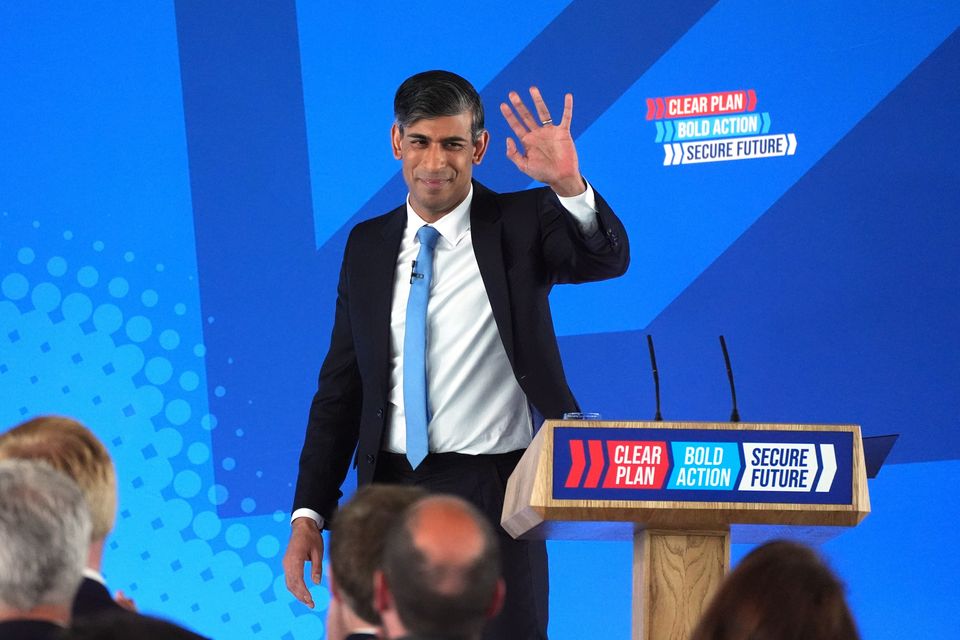 Prime Minister Rishi Sunak after launching the Conservative Party General Election manifesto at Silverstone (PA)