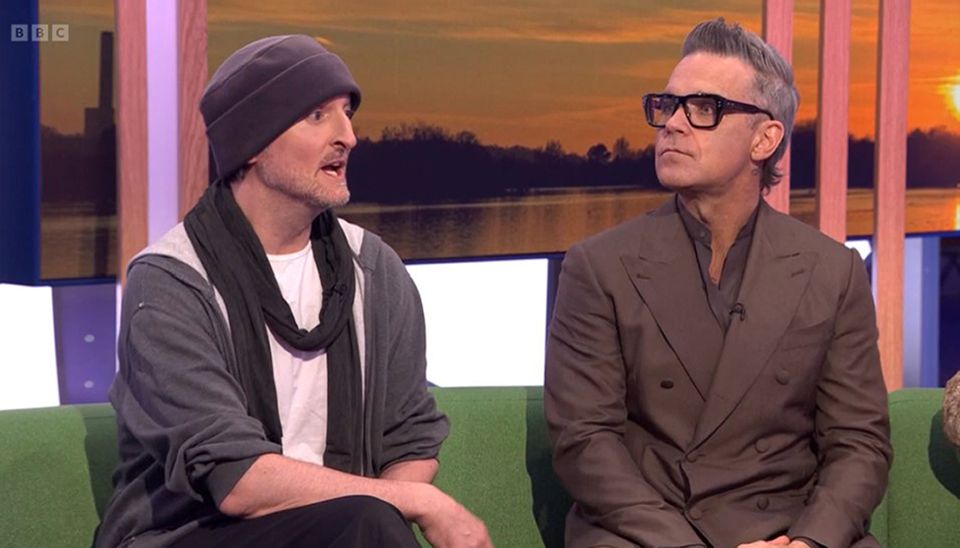 Michael Gracey and Robbie Williams on The One Show (BBC/PA)