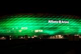 thumbnail: The Allianz Arena, home to Bayern Munich, illuminated in green as part of Tourism Irelands Global Greening initiative, to celebrate the island of Ireland and St Patrick.