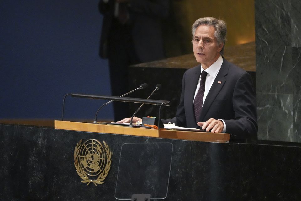 US Secretary of State Antony Blinken speaks during the Summit of the Future on the sidelines of the UN General Assembly at the United Nations Headquarters in New York on Monday (Bryan R Smith/Pool Photo via AP)