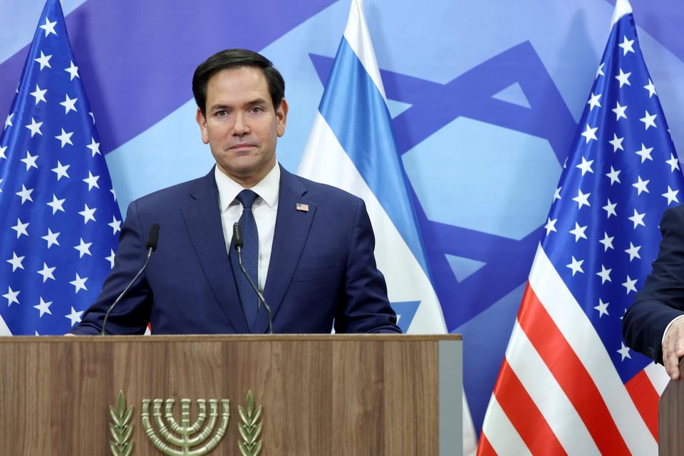 Speaking alongside Israeli Prime Minister Benjamin Netanyahu, Marco Rubio, left, said Hamas ‘must be eradicated’ (Evelyn Hockstein/pool/AP)