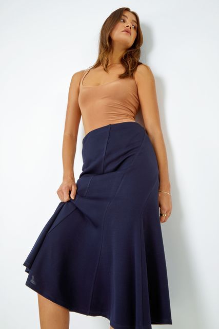 Midnight Blue Panelled Flared Midi Stretch Skirt, 
£30, Roman
