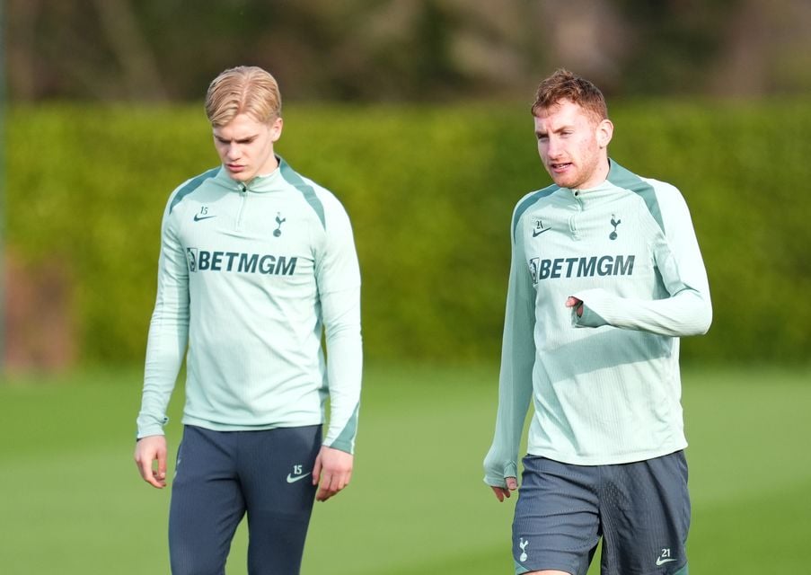 Kulusevski (right), pictured with Lucas Bergvall during Spurs’ training session on Wednesday (Adam Davy/PA)