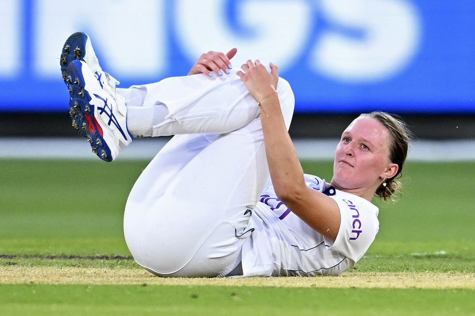 England’s Lauren Filer missed a tough caught and bowled chance late on in Melbourne (James Ross/AP)