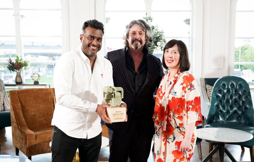 Owners Jonathan (left) and Fiona (right) with NI House of the Year lead judge and host Laurence Llewelyn-Bowen