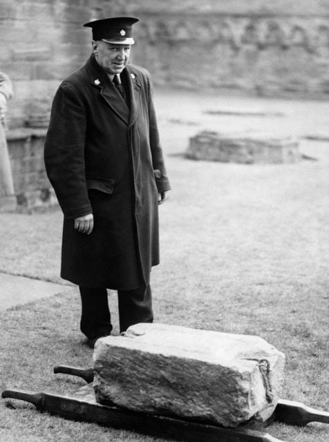 The stone was famously taken from Westminster Abbey on Christmas Day in 1950 and was found at Arbroath Abbey the following year (PA Archive)