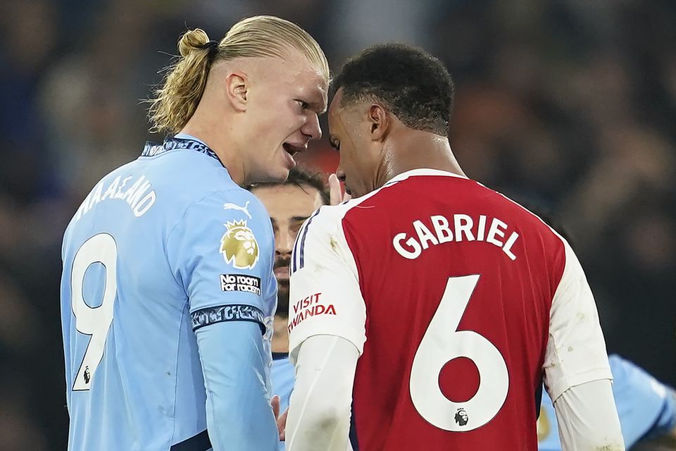 Erling Haaland clashed with Arsenal’s Gabriel during Sunday’s 2-2 draw (Dave Thompson/AP)