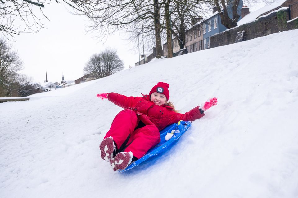 Rosa Regan from Enniskillen having fun in the snow. Image: Picture by Andrew Paton/PressEye