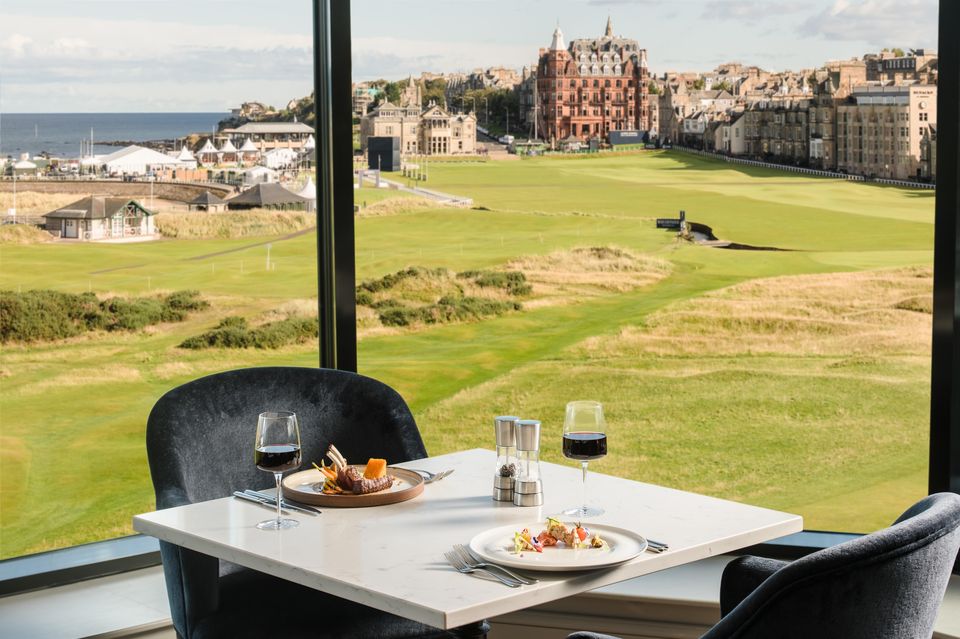 The view from the Swilcan Loft restaurant in the Old Course Hotel, St Andrews