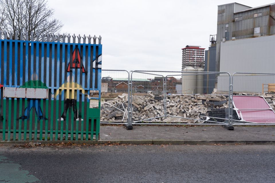 Mural that was blown down on Northumberland Street, West Belfast. 10th December 2024