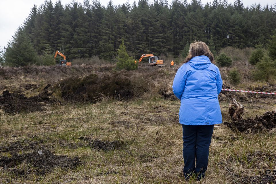 Columba McVeigh’s sister Dympna Kerr at Bragan bog near Emyvale in Co Monaghan during a search for the teenager’s remains in 2023 (Liam McBurney/PA)