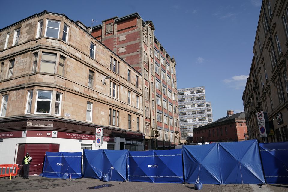 The scene in Clarendon Street, Glasgow, after 15-year-old boy died after being found seriously injured (Jane Barlow/PA Wire)