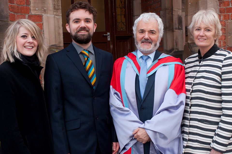 Neil Morton OBE, Headmaster of Portora Royal School, Enniskillen, has graduated from Queens University with a Professional Doctorate in Education. Neil is celebrated his graduation alongside (L-R) Jill Campbell, his son Simon and wife Linda.