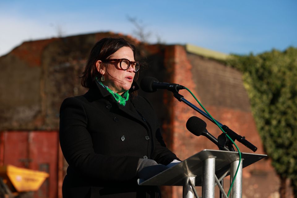 Sinn Fein president Mary Lou McDonald giving a graveside narration for Ted Howell at Milltown Cemetery in Belfast (Liam McBurney/PA)