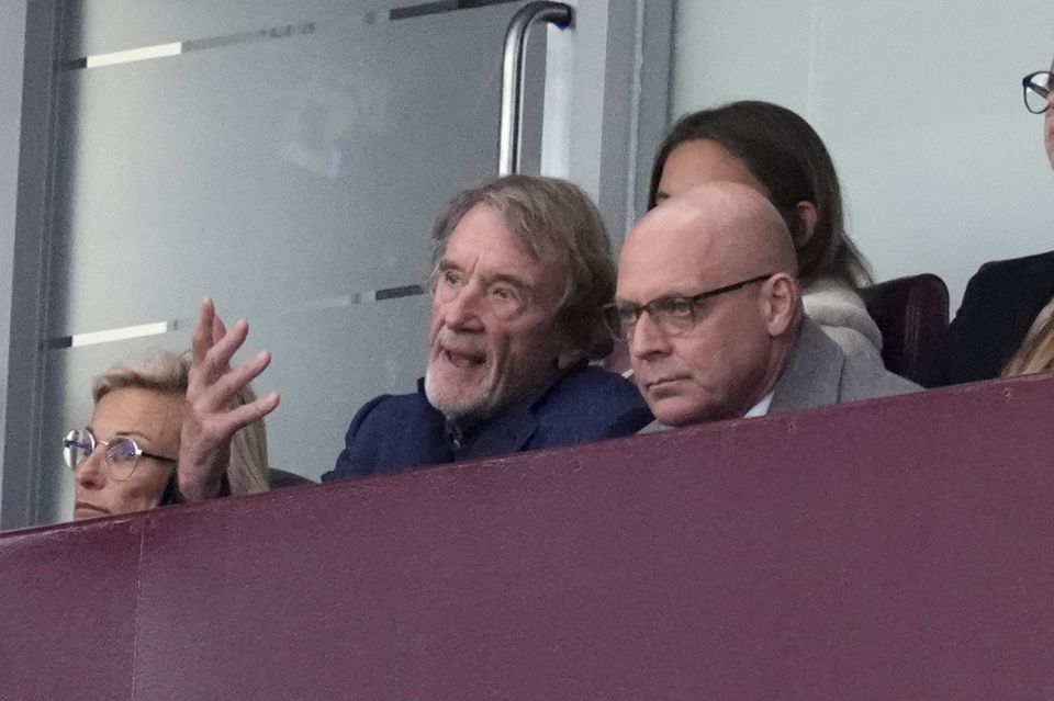 Sir Jim Ratcliffe and Dave Brailsford watch Manchester United at Villa Park (Nick Potts/PA)