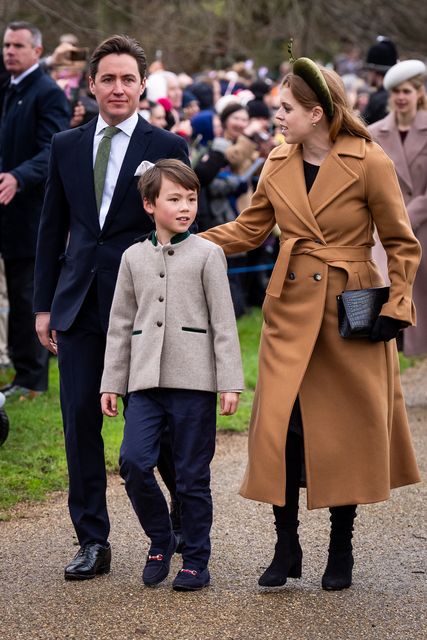 Princess Beatrice, Edoardo Mapelli Mozzi and Wolfie on Christmas Day after changing their travel plans on medical advice (Aaron Chown/PA)