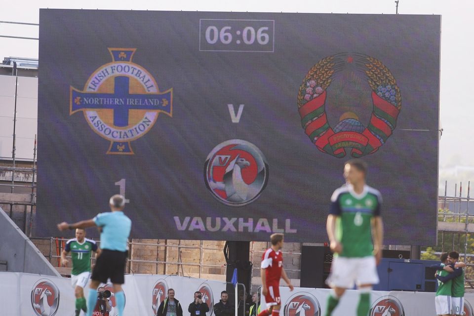 Picture - Kevin Scott / Presseye

Belfast , UK - May 27, Pictured is Northern Irelands Score 1-0 vs Belarus in action during the last home game before heading to the Euros on May 27 2016 in Belfast , Northern Ireland ( Photo by Kevin Scott / Presseye)