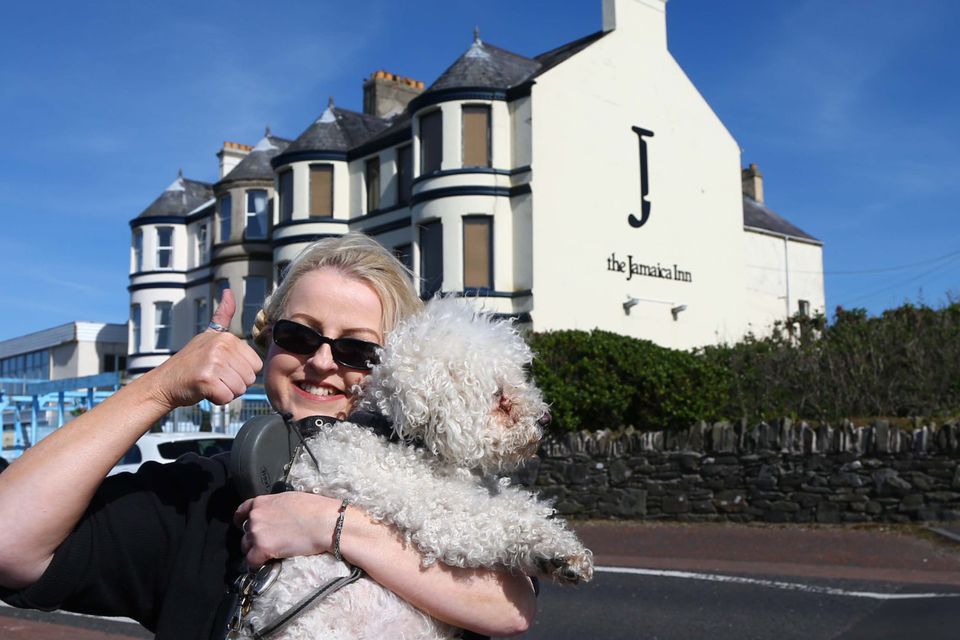 Frances Burscough and her dogs at the Jamaica Inn at Bangor, a friendly hostelry for any pooch owner