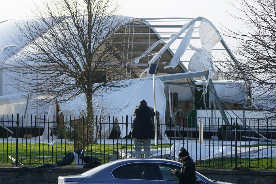 An ice skating facility in Blanchardstown has been destroyed after strong winds tore the structure apart (Brian Lawless/PA)