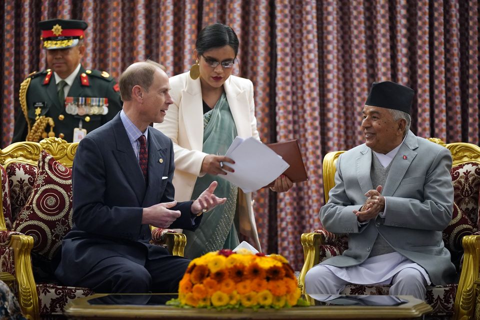 Edward chats with President Ram Chandra Paudel (Yui Mok/PA)