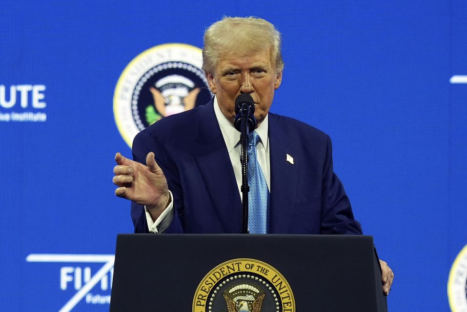 President Donald Trump speaks at the Future Investment Initiative (FII) Institute summit in Miami Beach, Florida (Rebecca Blackwell/AP)