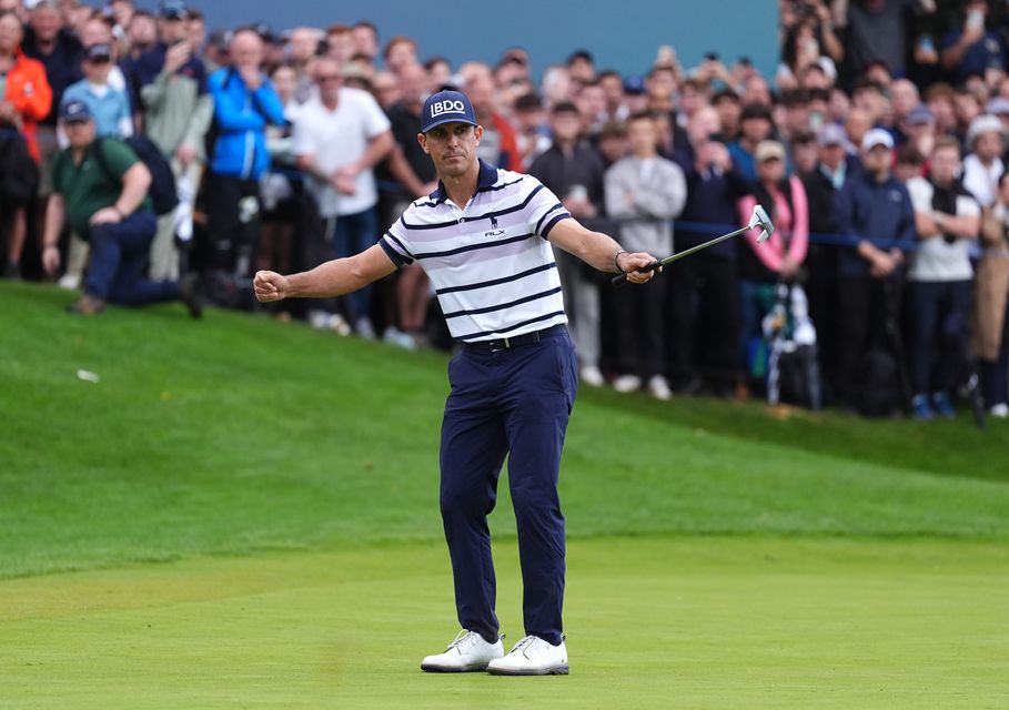 Horschel celebrates his victory over McIlroy (Zac Goodwin/PA)