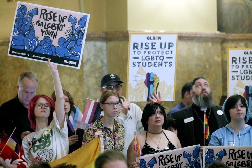 Kansas high school students, family members and advocates rally for transgender rights (John Hanna/AP)