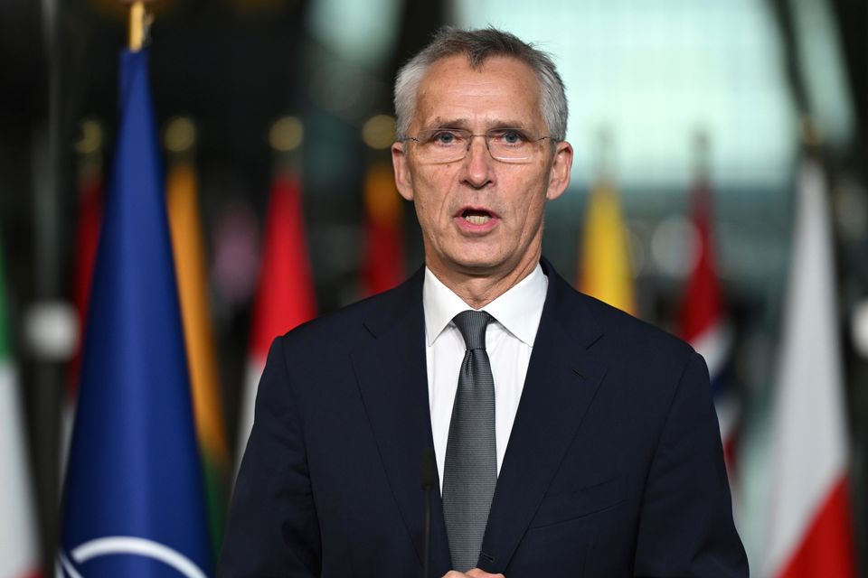 Jens Stoltenberg made a statement at Nato headquarters (Harry Nakos/AP)