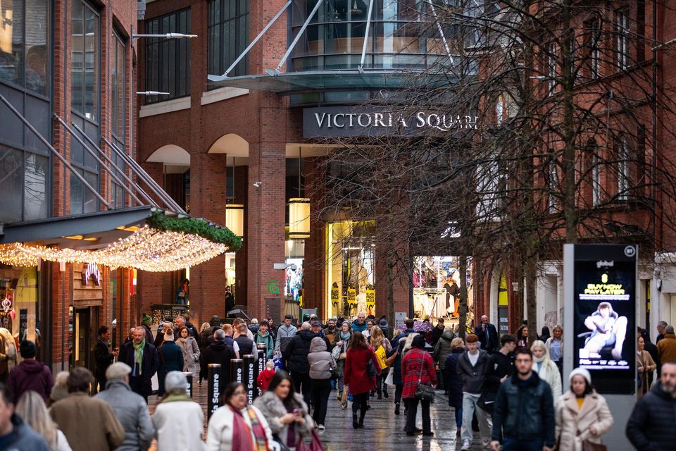 Shoppers at the entrance to Victoria Square in Belfast on Black Friday, November 29 2024