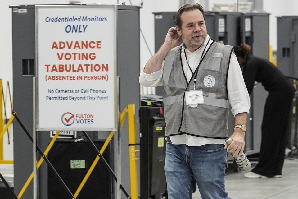 An independent observer at the Fulton County Election Hub and Operation Centre in Georgia (AP Photo/John Bazemore)