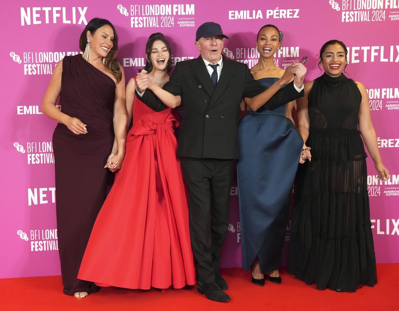 Karla Sofia Gascon, Selena Gomez, Jacques Audiard, Zoe Saldana and Adriana Paz (Jeff Moore/PA)