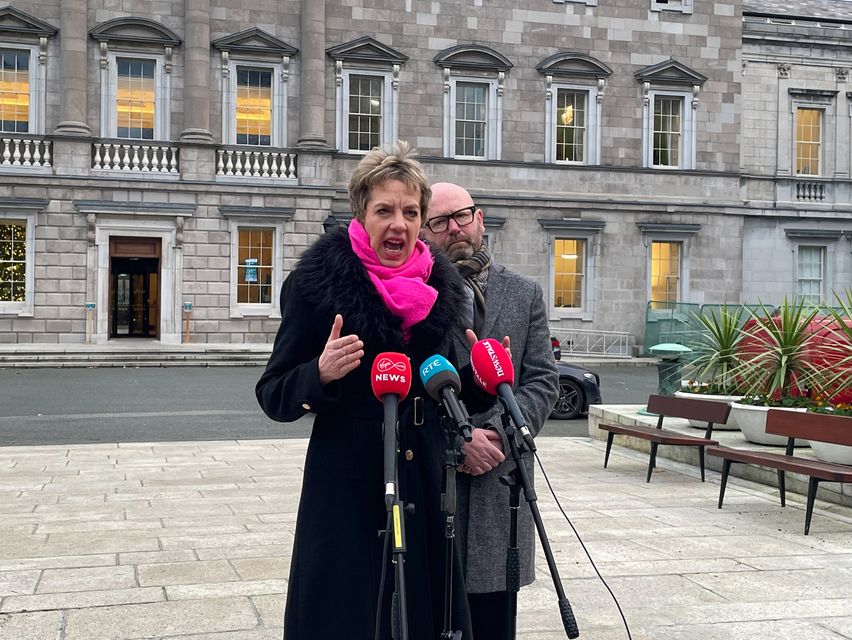 Ivana Bacik and Ged Nash speaking to the media (Grainne Ni Aodha/PA)