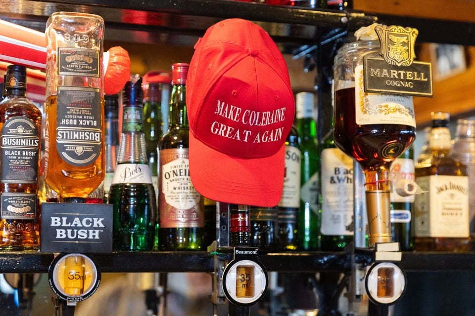 MAGA cap decorates the Queens Arms during Trump’s inauguration on January 20, 2025 (Photo by Luke Jervis / Belfast Telegraph)