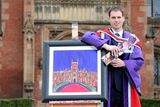 thumbnail: Picture perfect PhD: Well-known local artist Adrian Margey will graduate with a PhD from the School of Creative Arts at Queens this week