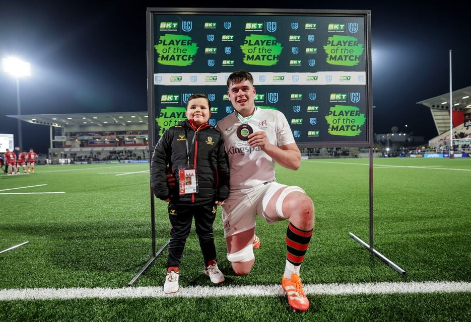 Ulster's James McNabney with the Player of the Match award after his side's win over the Scarlets