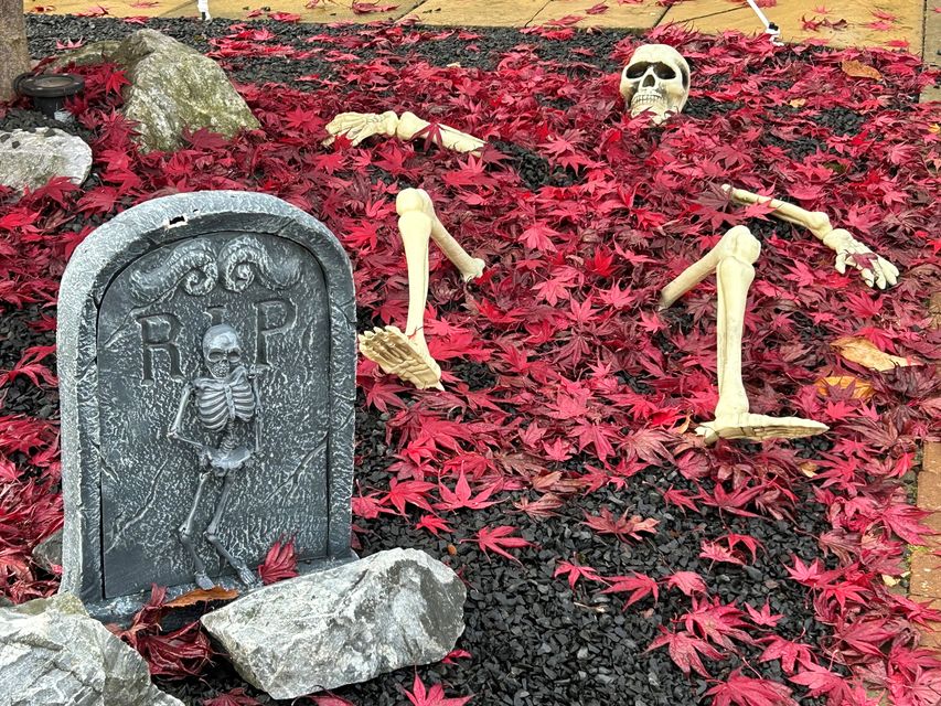 Halloween decorations in the garden of a home in Larbert, near Falkirk (Andrew Milligan/PA)