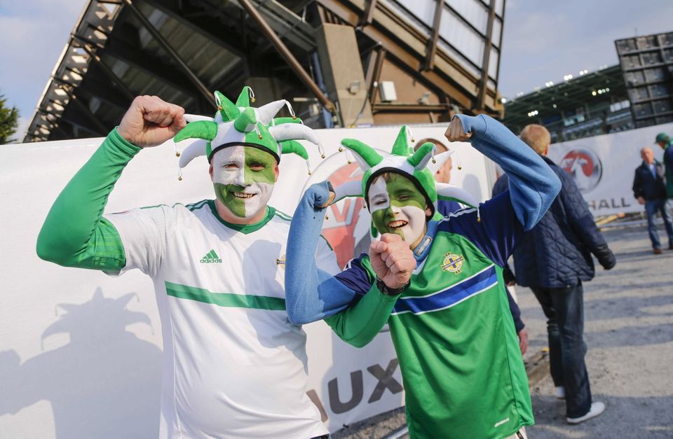 Picture - Kevin Scott / Presseye

Belfast , UK - May 27, Pictured is Northern Irelands David and Adam Orr in action during the last home game before heading to the Euros on May 27 2016 in Belfast , Northern Ireland ( Photo by Kevin Scott / Presseye)
