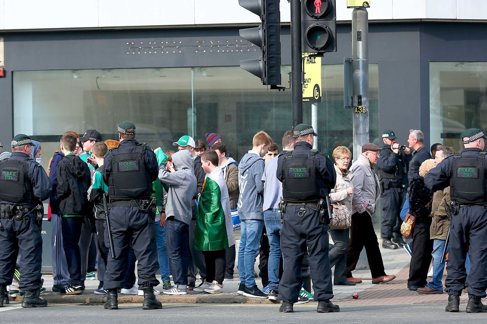 Picture - Kevin Scott / Presseye

Tuesday 17th March 2015 - Flag Standoff

Pictured is Loyalist Flag Protesters and St Patricks day revellers at a stand off outside Belfast City Hall


Picture - Kevin Scott / Presseye