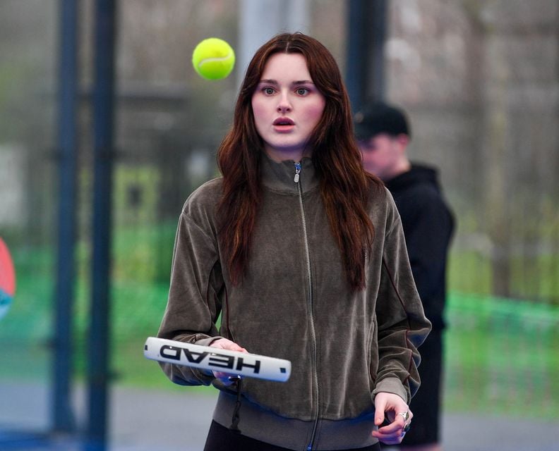 Katherine Devlin focuses hard on the ball. Photo: Andrew McCarroll/Pacemaker