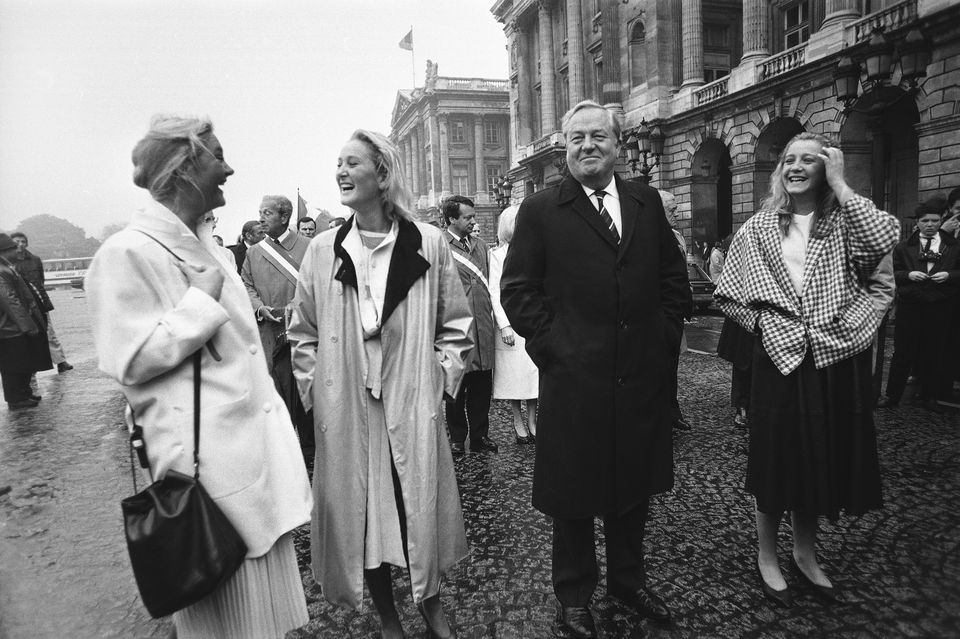 Jean Marie Le Pen leads a march to the statue of Joan of Arc with his three daughters Marie Caroline, Yann and Marine Le Pen, on May 12 1985 (Herve Merliac/AP)