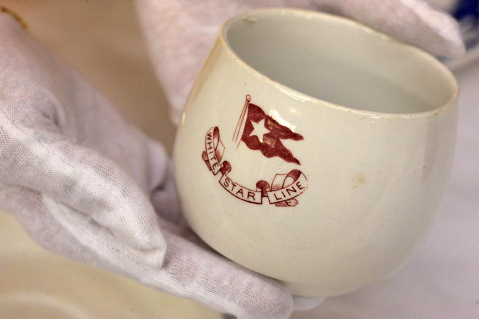 Third-class tea cup china used by passengers and the crew, is shown as part of the artifacts collection at a warehouse in Atlanta, Friday, Aug 15, 2008. The 5,500-piece collection contains almost everything recovered from the wreckage of the RMS Titanic, which has sat 2.5 miles below the surface of the Atlantic ocean since the boat sank on April 15, 1912.