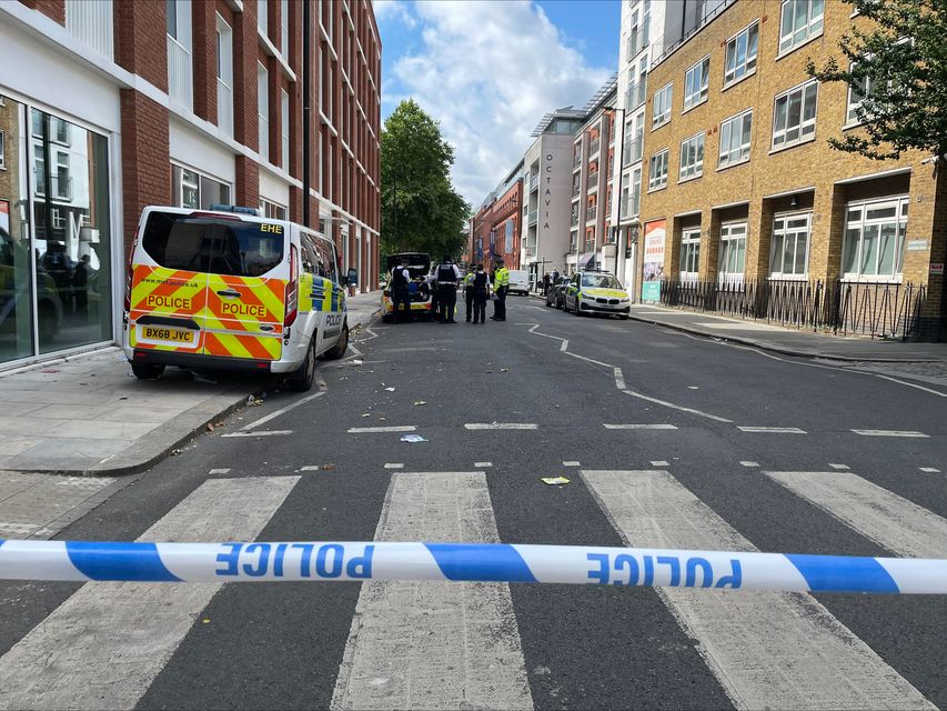 Police tape cordoning off the area near Emslie Horniman’s Pleasance Park, in Ladbroke Grove, west London, where Rene Graham was shot dead (Rosie Shead/PA)