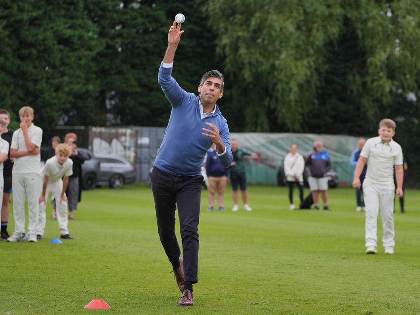 Rishi Sunak tried to bowl voters over during a visit to Nuneaton Cricket Club (Jonathan Brady/PA)