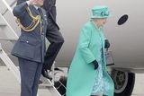 thumbnail: Britain's Queen Elizabeth II and the Duke of Edinburgh arrive at Casement Aerodrome, Baldonnel,  for a four day state visit.