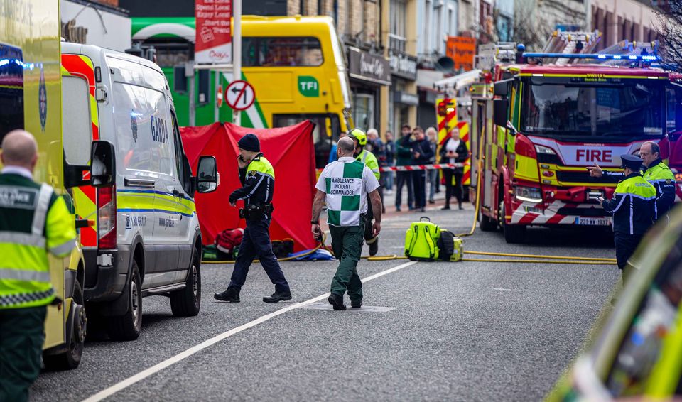 Emergency services at the scene where multiple people were transported to hospital following a road traffic incident, on Main Street in Bray, County Wicklow. Photo: Damien Storan.