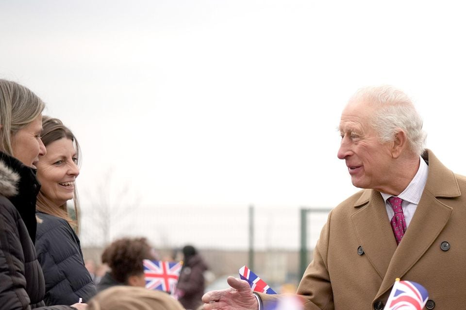 Charles, Sir Keir and Ms Rayner met schoolchildren during their visit to Nansledan (Alastair Grant/PA)