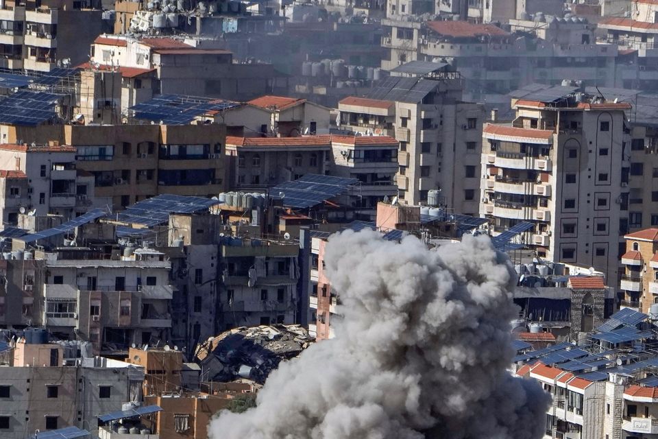 Smoke rises after an Israeli air strike on Dahiyeh, in the southern suburb of Beirut, Lebanon, on Tuesday (Bilal Hussein/AP)