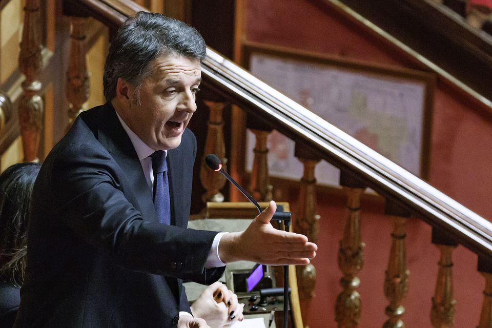 Former Italian premier Matteo Renzi makes his remarks during justice minister Carlo Nordio’s appearance at the Senate (Roberto Monaldo//LaPresse via AP)