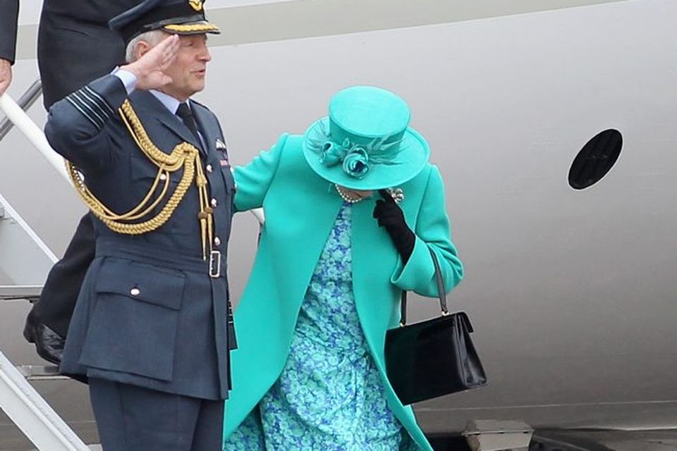 Queen Elizabeth II arrives in Baldonnel Airport on the Royal Flight on May 17, 2011 in Dublin, Ireland.