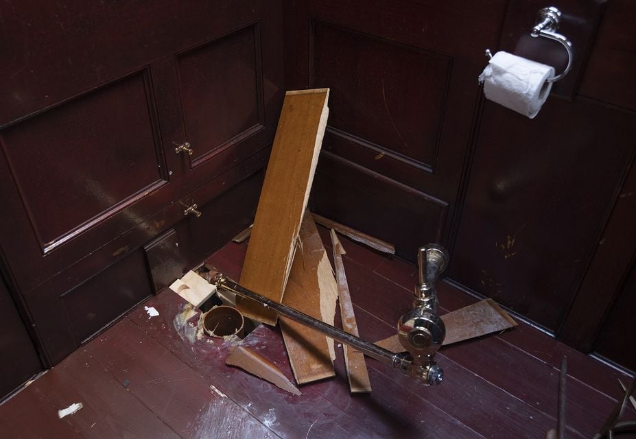 The damage caused when thieves stole the 18-carat solid gold toilet (Pete Seaward/Blenheim Palace/PA)